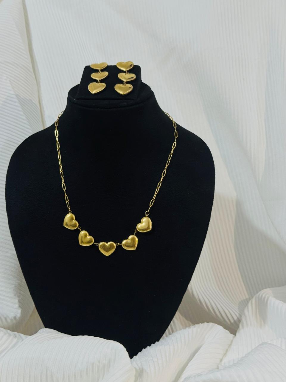 Five Heart Charm Necklace with Earrings