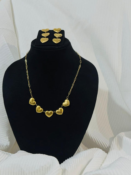 Five Heart Charm Necklace with Earrings