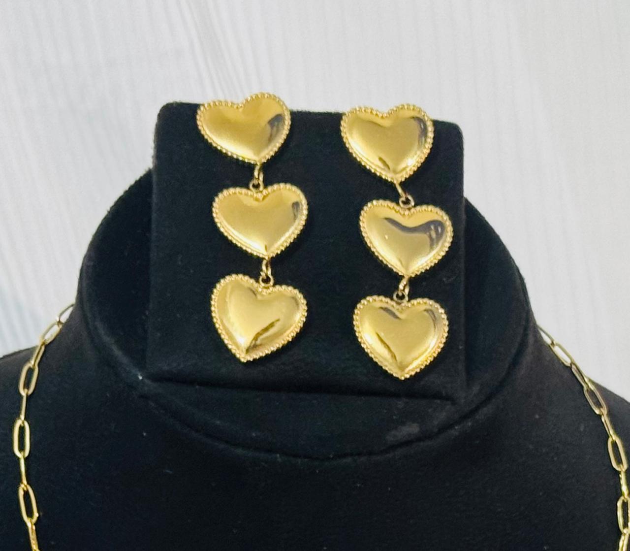 Five Heart Charm Necklace with Earrings