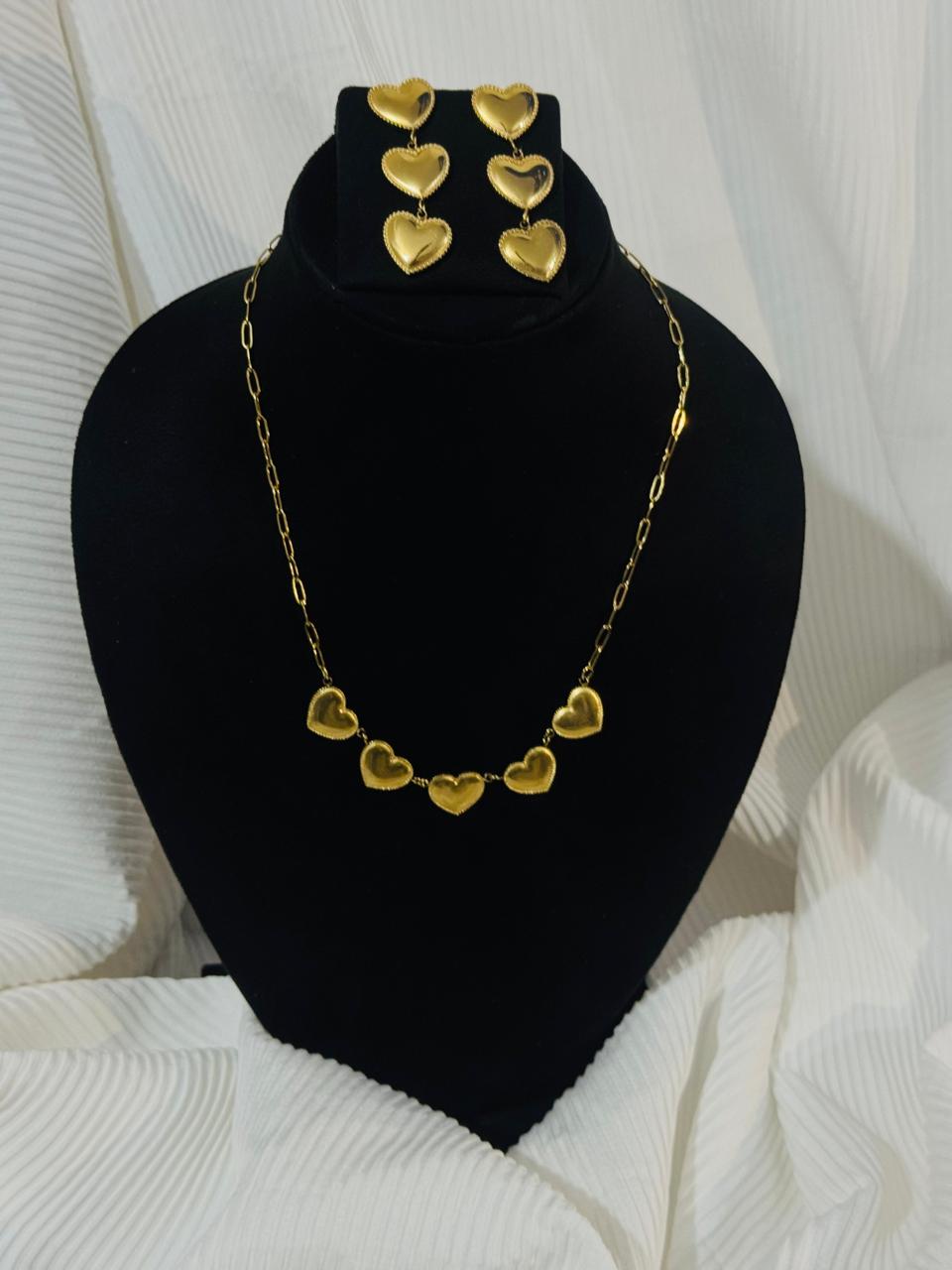 Five Heart Charm Necklace with Earrings