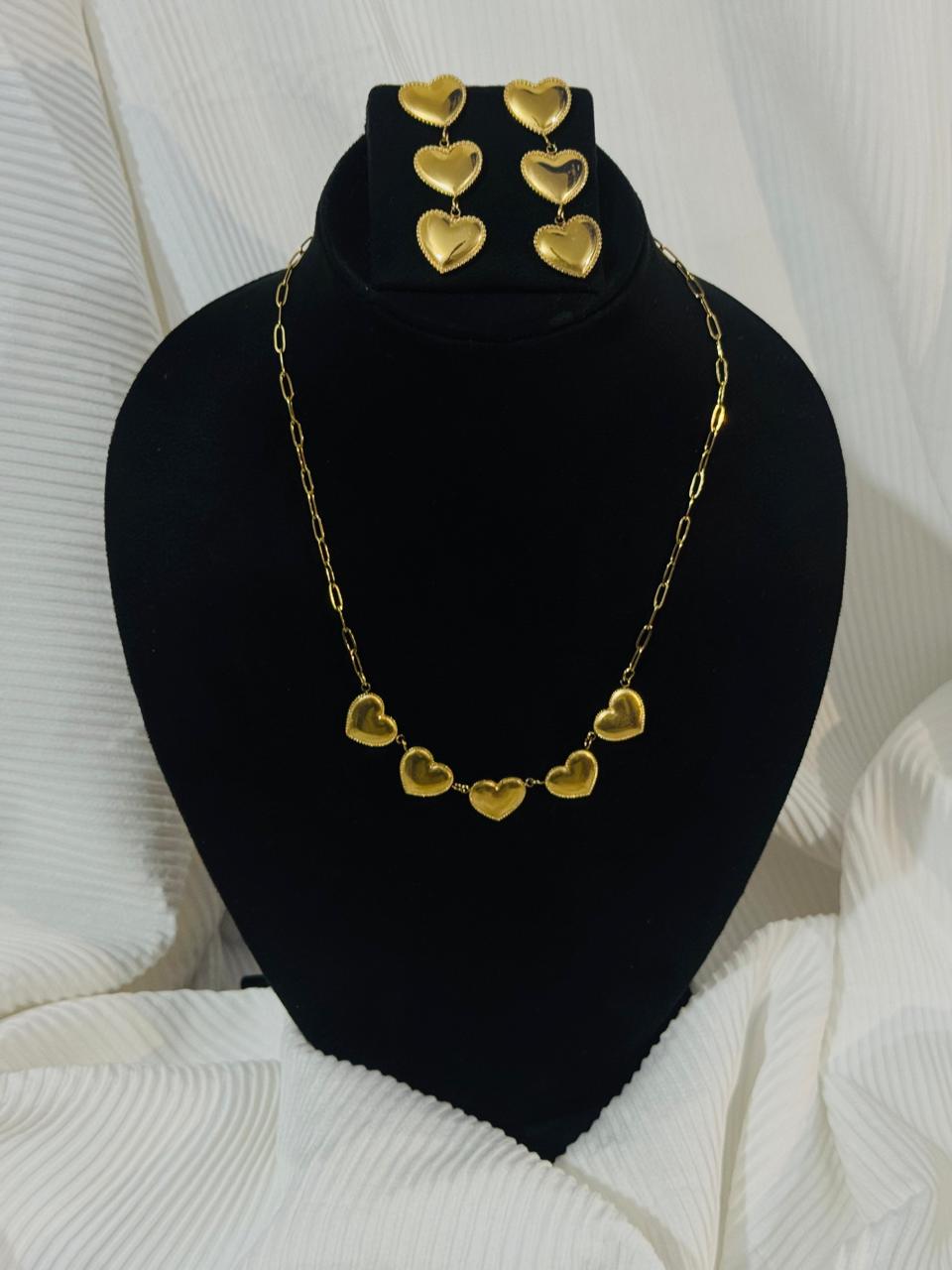 Five Heart Charm Necklace with Earrings